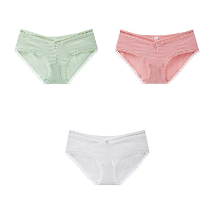 3Pcs Cotton Briefs Underwear Women Solid Soft Underpants Low-Rise Panties