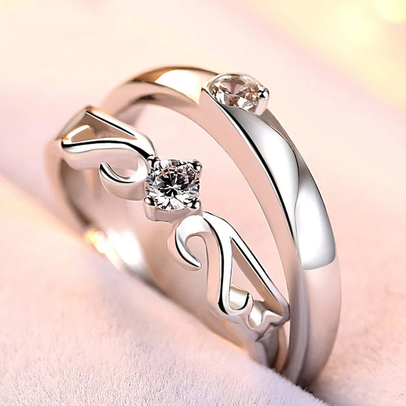 Solid 925 Sterling Silver Unisex Bridal Wedding Retro Antler Couple Rings