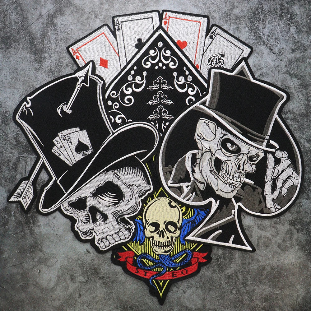 Poker Ace of Spades Embroidery Skull Iron Patch For Clothing Patches Punk Appliques sewing Sticker
