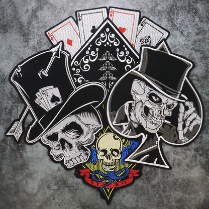 Poker Ace of Spades Embroidery Skull Iron Patch For Clothing Patches Punk Appliques sewing Sticker