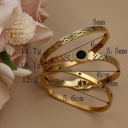 Women Stainless Steel Acrylic Roman Numeral Chain Design Women's Bracelet Bangle Gift.