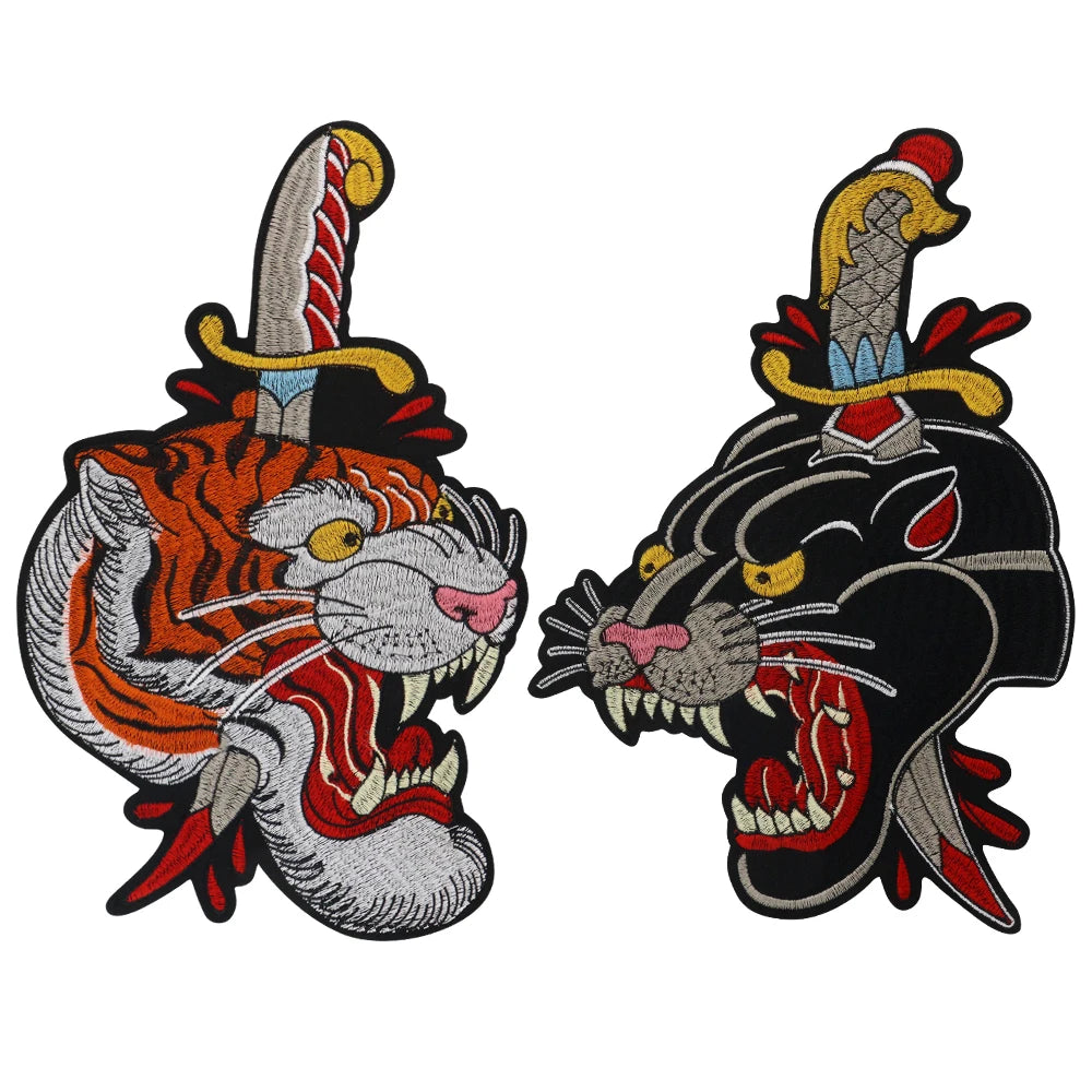 Animal Embroidery Leopard Sword Embroidered Patches for Clothing Applique Iron On Sewing
