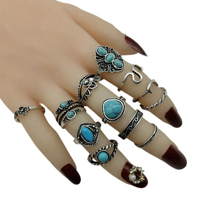 23pcs/Lot Bohemia Vintage Silver Plate Evil Eye Mix Style Finger Rings