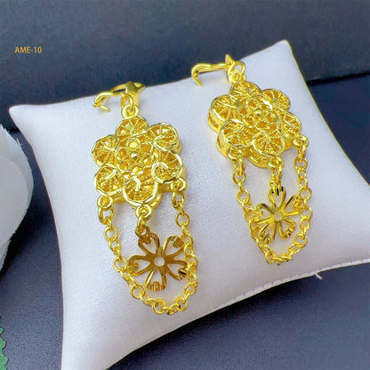 Dubai Ethiopia Tassel Gold Color African Women Bridal Wedding Drop Earrings
