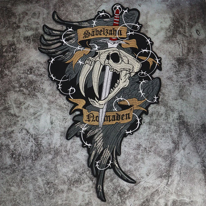 Sword inserted Dinosaur Head Embroidery Patch Appliques Iron on Patches Badge Clothes Sewing