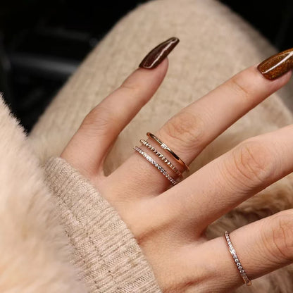 Women 18k Gold Wedding Zircon Inlaid Triple Layer Stainless Steel Fashion Ring