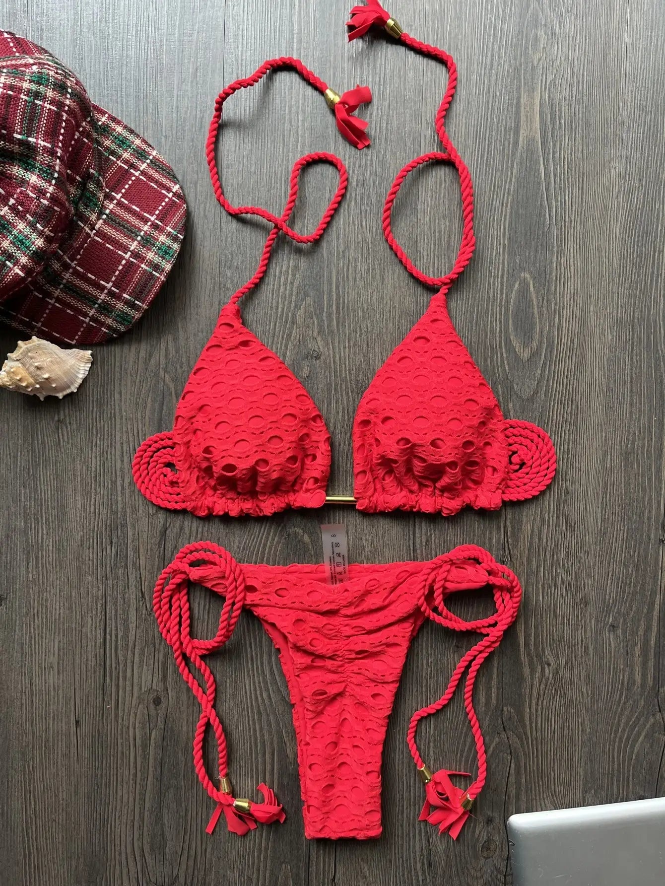 sexy women split swimsuit 2-piece beach swimsuit w/ braided straps bikini set