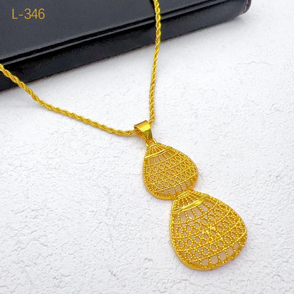 African 24K Gold Plated Women Droplet Dubai Indian Bridal Wedding Party Necklace Earrings Jewelry Set