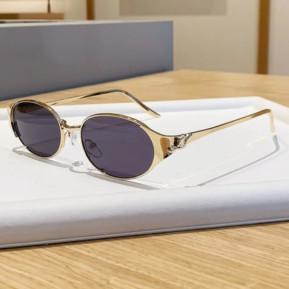 Women Metal Frame Oval Shades Fashion Designer Sunglasses Glasses