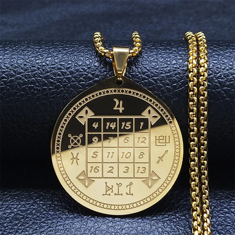 Men Talisman of Protection Good Luck Wealth Seal of Solomon Stainless Steel Necklace