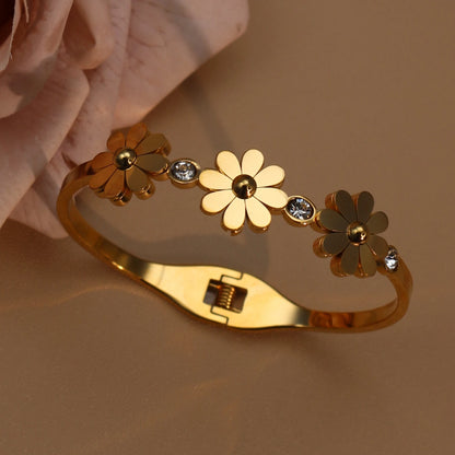 Delicate Crystal Shape Stainless Steel Gold Color Women's Bracelet Bangles