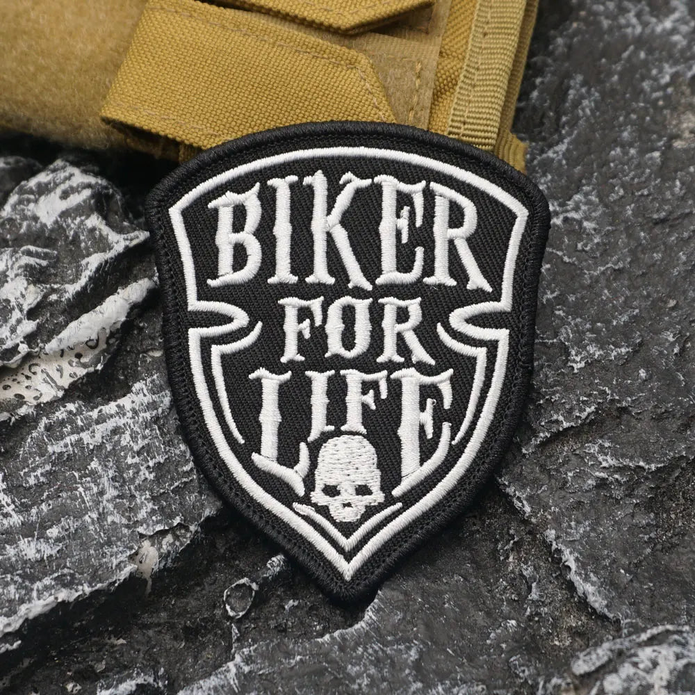 BIKER FOR LIFE Embroidered Patch Iron-On Sewing Clothes Patches Applique