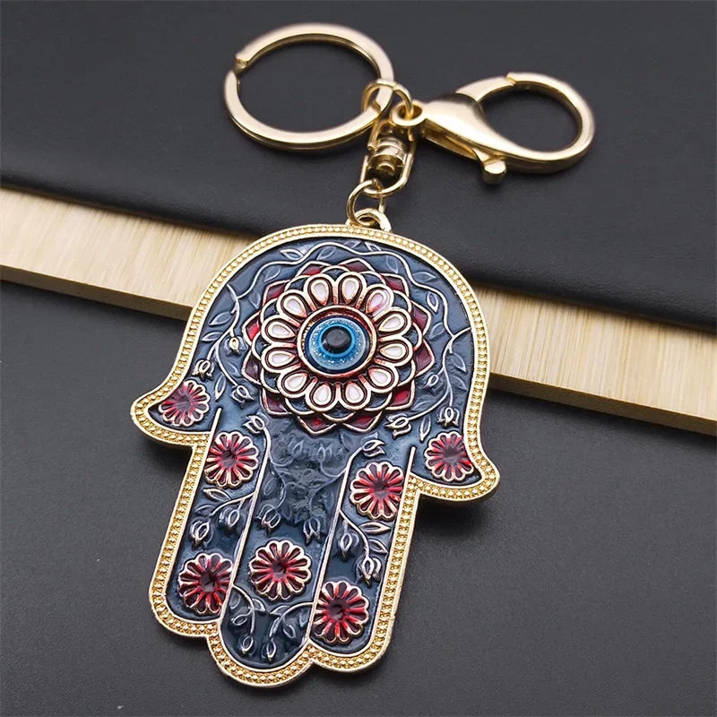 Hand Lucky Eye Hamsa Fatima Hands Flower Islam Turkey Blue Eyes Keychain Keyring Pendant