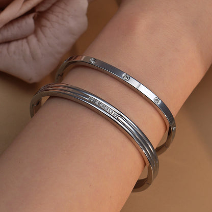 Women Stainless Steel Crystal Square Fashionable Bangle Bracelet Jewelry Gift