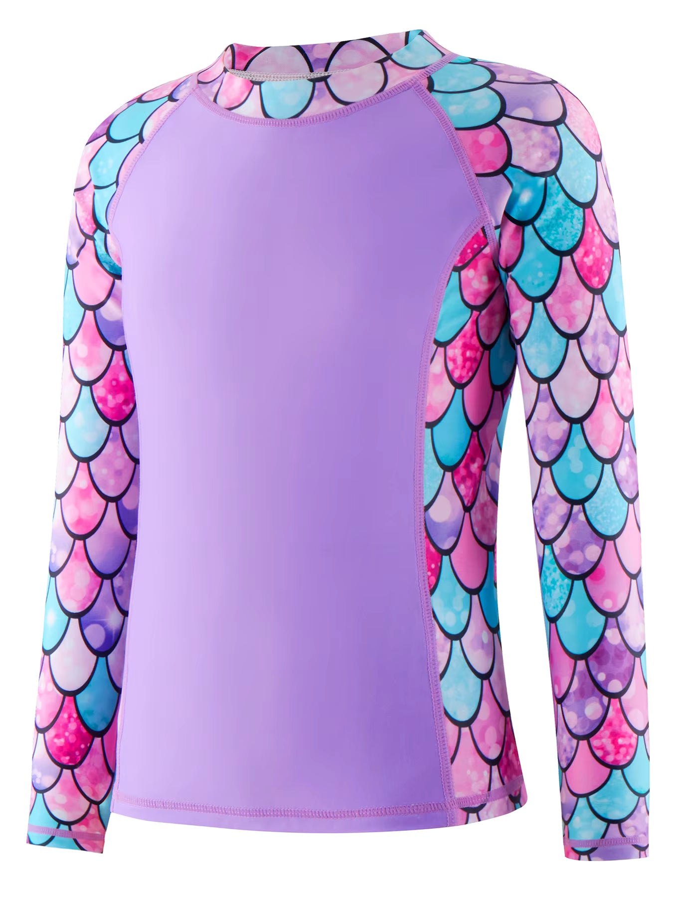 2pcs Kids Girls Long-Sleeved Scale Print Tops Boyleg Swim Shorts Swimwear Suit