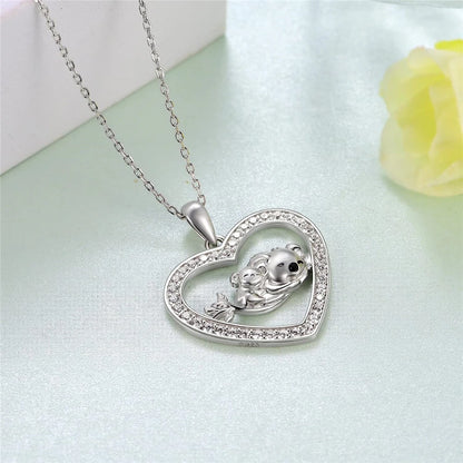 Cute Fashion Koala Heart-shaped Inlaid Rhinestone Pendant Necklace