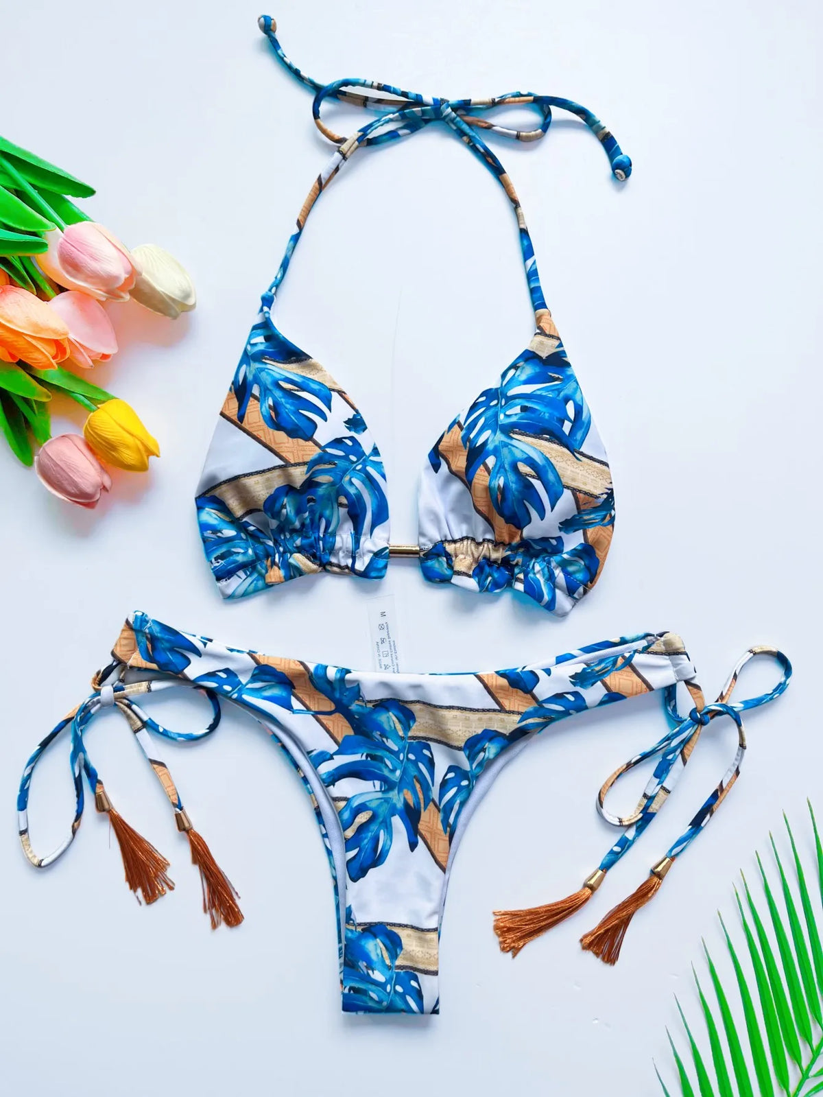 Women Print Cut Out Swimwear Low Waist Swimsuit Micro Bathing Triangle Beachwear Bikinis Set