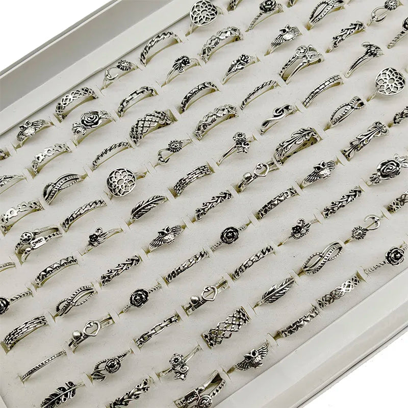 50pc/Lot Wholesales Women Gold Antique Silver Plate Enamel Opal Crystal Snake Rings