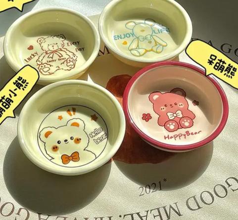 4 Inches Ceramic Disc Cartoon Little Bear Fruit Bowl Dipping Saucer Hot Pot Plate