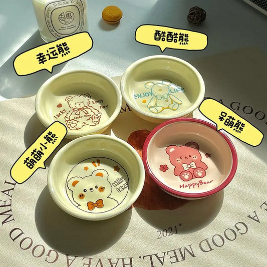 4 Inches Ceramic Disc Cartoon Little Bear Fruit Bowl Dipping Saucer Hot Pot Plate