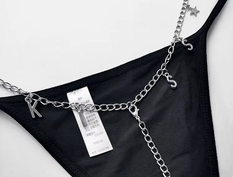 Women Letter Diamond Rhinestones G-String Briefs Underwear Low Waist Thong Panties