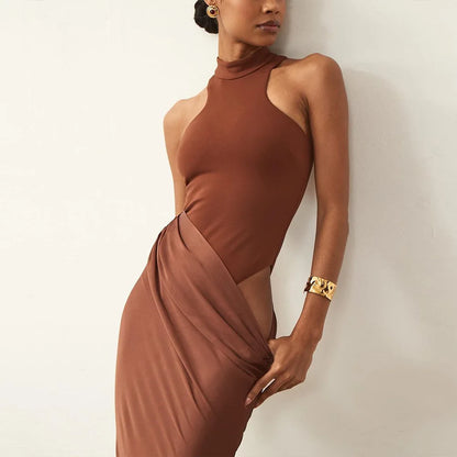 Women Backless Solid Color Party Club Evening Bodycon Sleeveless Long Dress