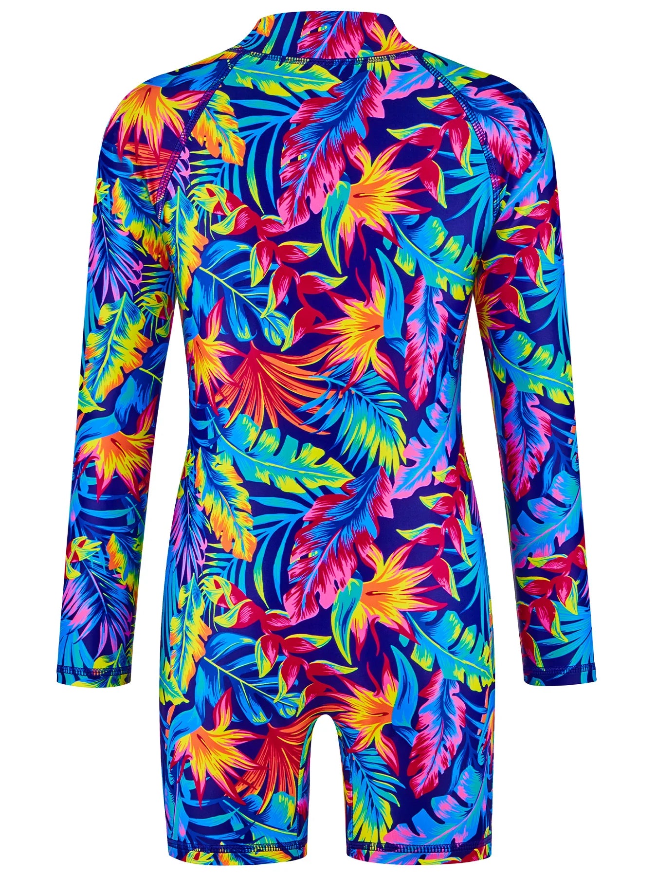 Girls Kids One-Piece Long Sleeve All-over Plant Print Beach Boyleg Shorts Swimming Suit Swimsuit