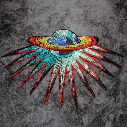 Craft Beaded Sequin Globe Embroidery Patches Iron on Applique Badge Clothes DIY Sewing