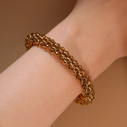Luxury Women Roman Numeral Bead 18K Gold-Plated Stainless Steel Bangle Bracelet