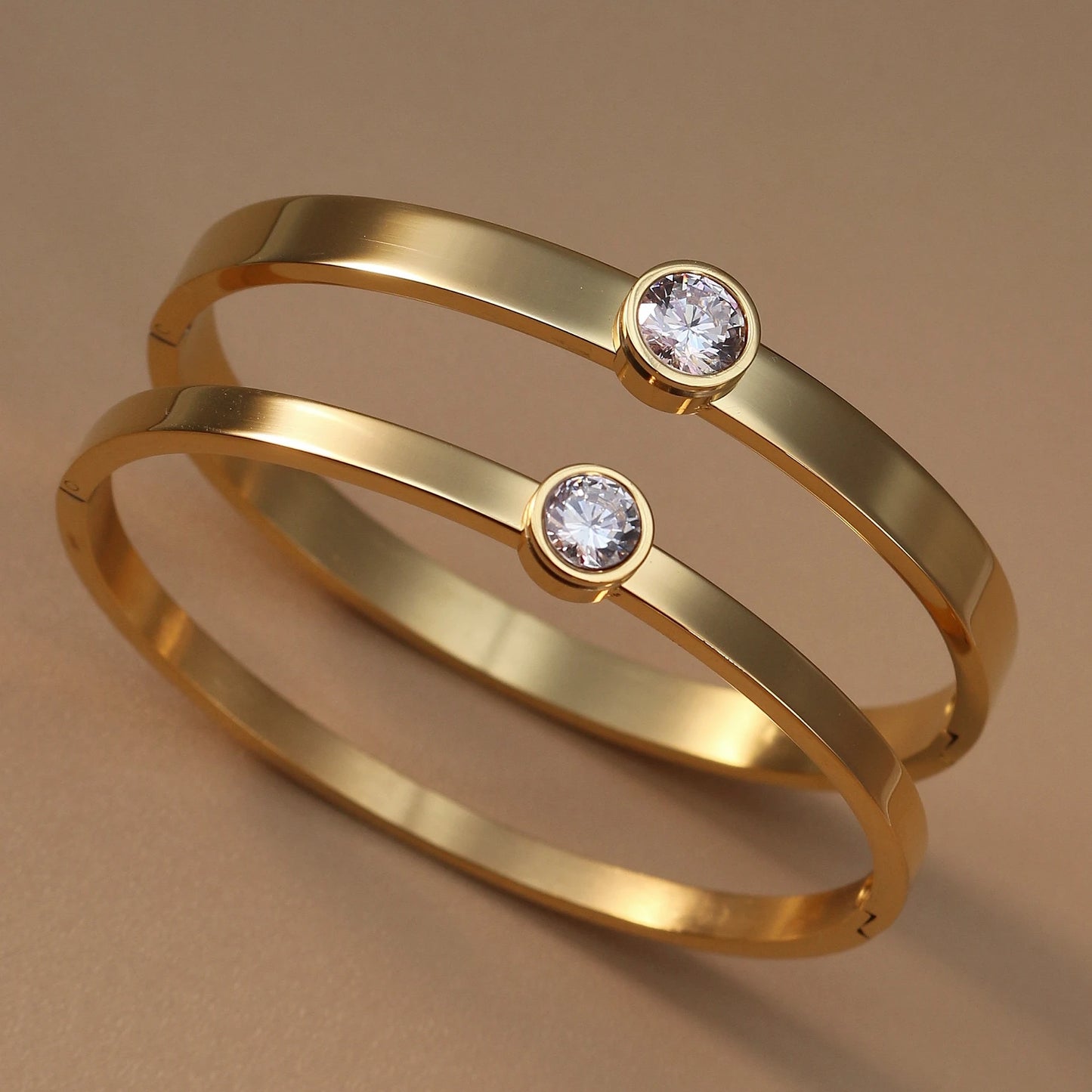 Women Roman Numeral 18k Gold Color Stainless Steel Zircon Bracelet Bangles