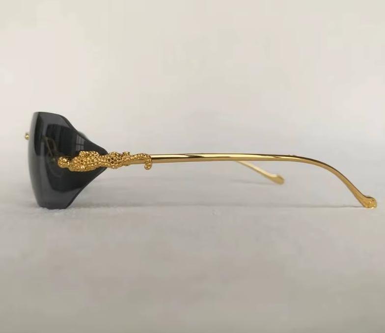 Women Men Gold Silver Designer Y2K Rimless Curved Rectangle Vintage Punk Shades Sunglasses