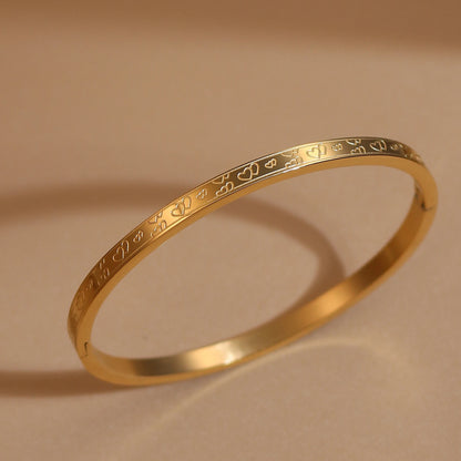 Luxury Heart-Shaped Shell Zircon Design 18K Gold-Plated Stainless Steel Bracelet Bangles