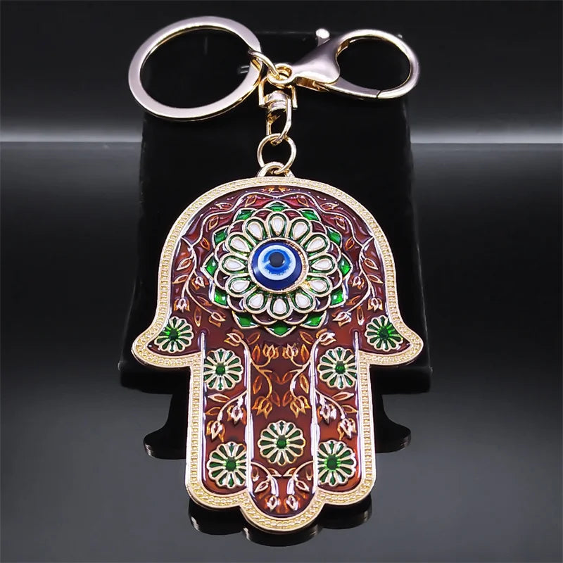 Hand Lucky Eye Hamsa Fatima Hands Flower Islam Turkey Blue Eyes Keychain Keyring Pendant