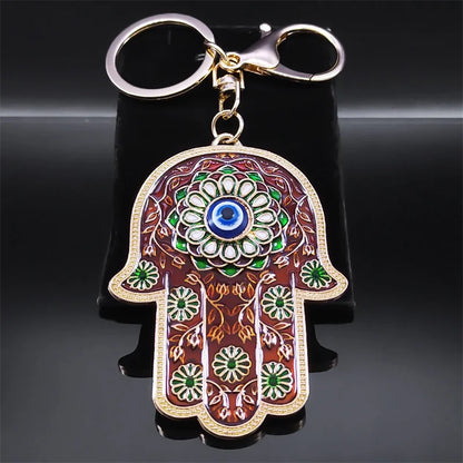 Hand Lucky Eye Hamsa Fatima Hands Flower Islam Turkey Blue Eyes Keychain Keyring Pendant