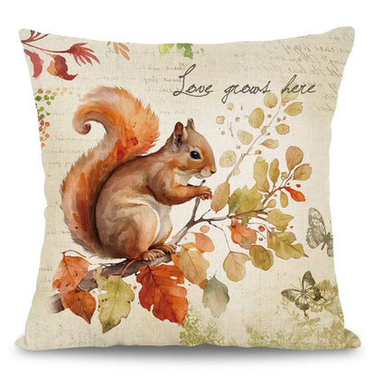 Home Decor Maple Squirrel Bird Design Thanksgiving Cushion Pillowcase Covers
