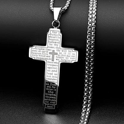 Men Stainless Steel Christian Bible Cross Religious Prayer Chain Big Pendant Necklace
