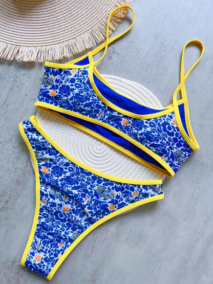 Sexy Print High Leg Cut Brazilian Bikini Swimsuit Swimwear Two-pieces Bathing Suit