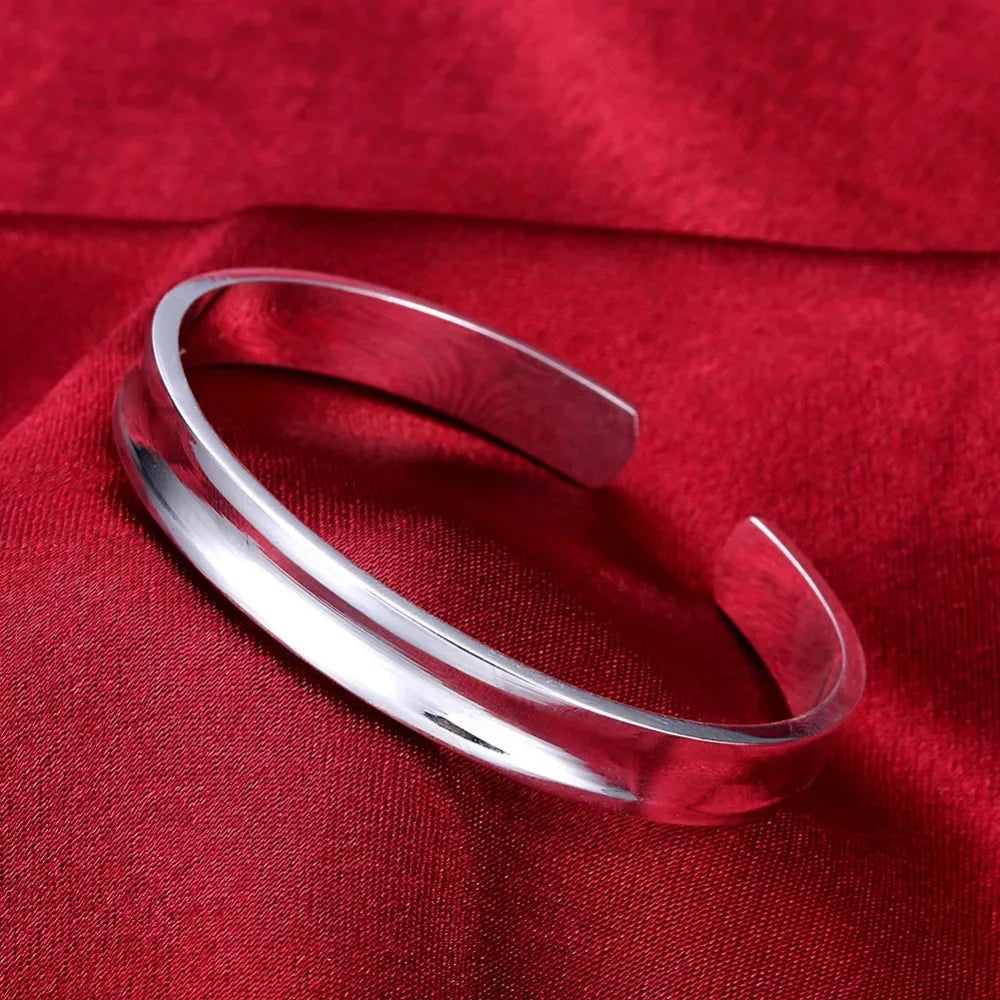 925 Sterling Silver Charms Open Women Fashion Adjustment Cuff Wedding Bangles Bracelet