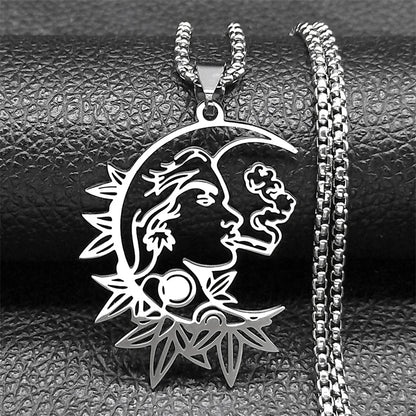 Witchcraft Crescent Smoking Stainless Steel Black Color Gothic Charm Chain Pendant Necklace