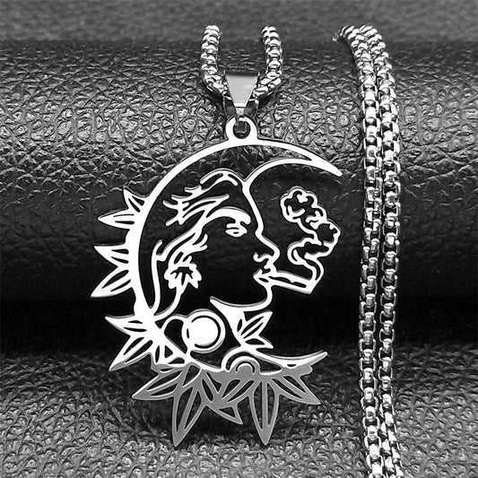 Witchcraft Crescent Smoking Stainless Steel Black Color Gothic Charm Chain Pendant Necklace