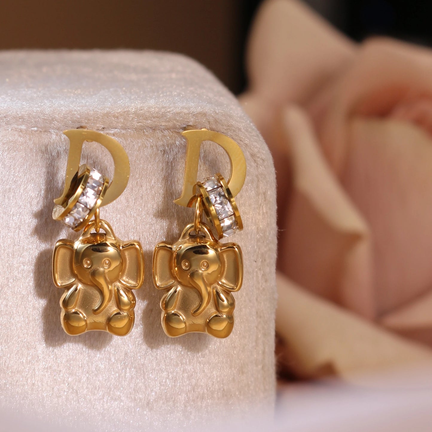 Crystal Stainless Steel 18k Gold-Plated Women's Elephant Eternal Earrings Gift