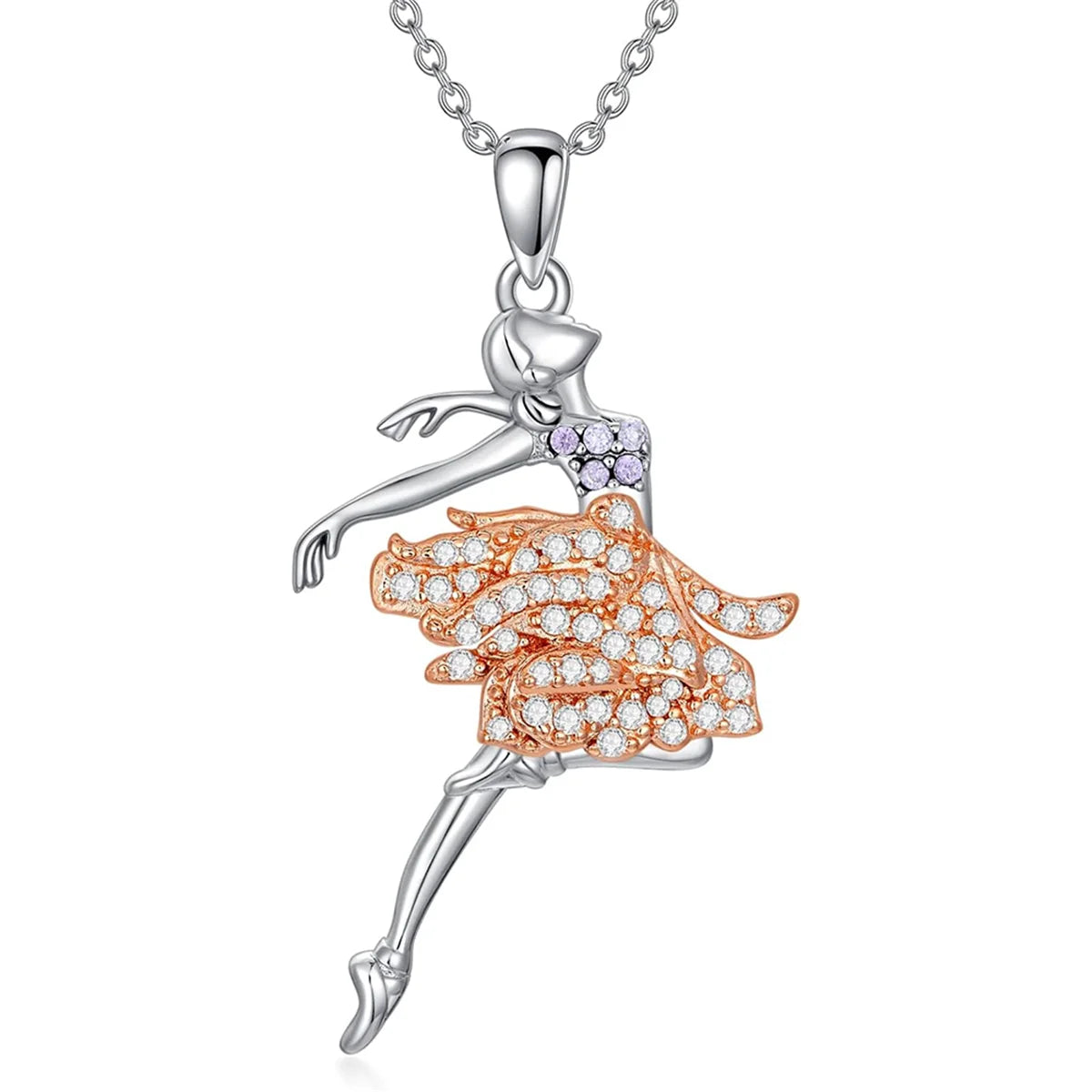 Women Exquisite Ballet Girl Colorful Rhinestone Pendant Necklace