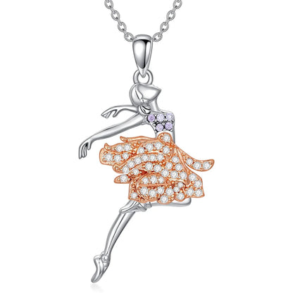 Women Exquisite Ballet Girl Colorful Rhinestone Pendant Necklace