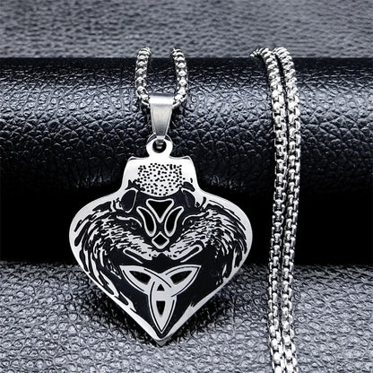 Viking Nordic Mythology Wolf Knot Stainless Steel Valknut Odin Symbol Necklace Pendant