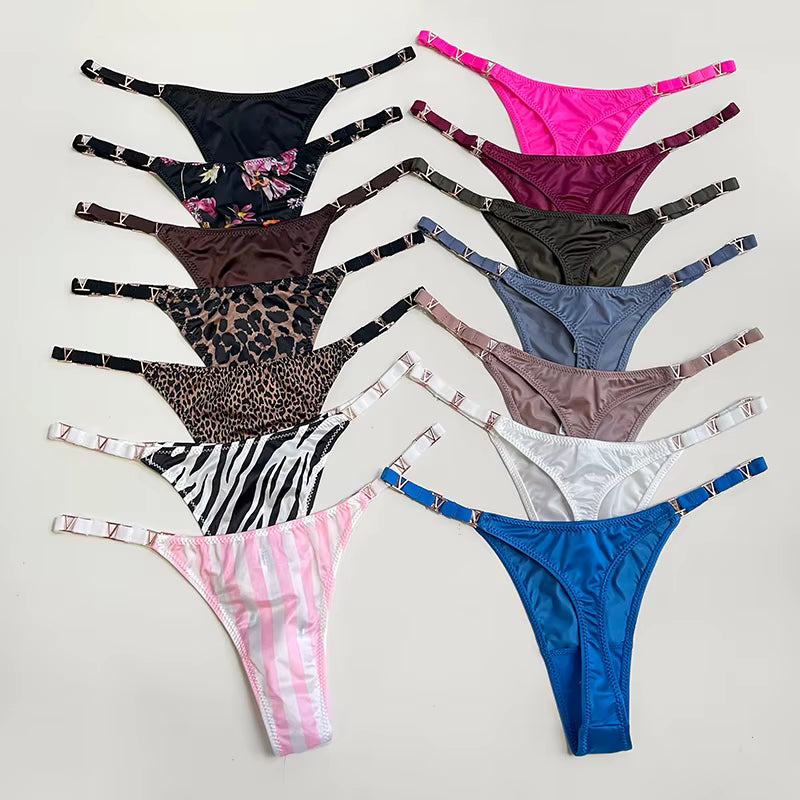 Sexy Women Seamless Underwear Briefs Zebra Flower Low Rise Metal Buckle Thong G-String Bikini Panties
