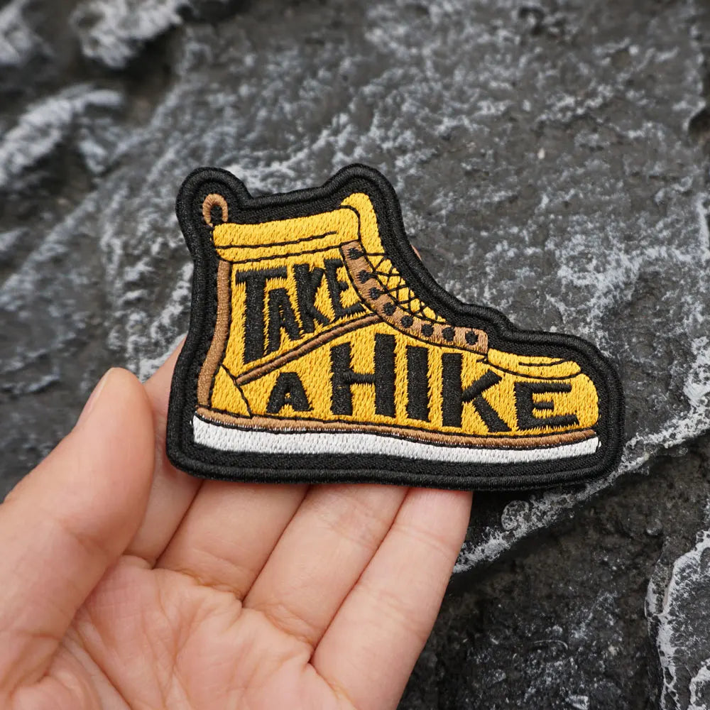 Shoe' Take a hike ' Embroidered Patch Iron-On Sewing Clothes Patches Applique