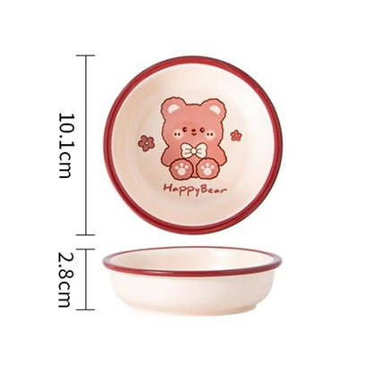 4 Inches Ceramic Disc Cartoon Little Bear Fruit Bowl Dipping Saucer Hot Pot Plate