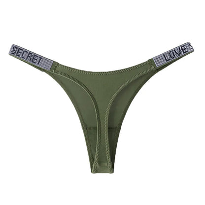 Women Low Waist Thongs Rhinestones Letter Diamonds G-string Sports Thong Shorts Briefs T-back Panties