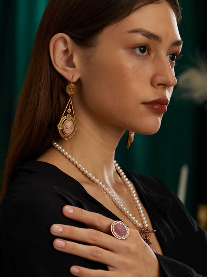 Women Gothic Vintage Designer Natural Blue Stone Stud Earrings