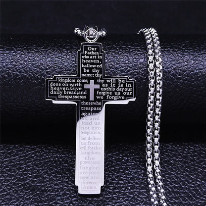 Men Stainless Steel Christian Bible Cross Religious Prayer Chain Big Pendant Necklace
